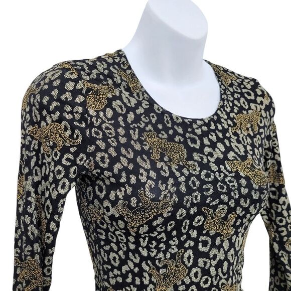 2/$20 Y2K Diamonds USA Black & Gold Cougar Pattern Top Blouse Size: M - Picture 6 of 8